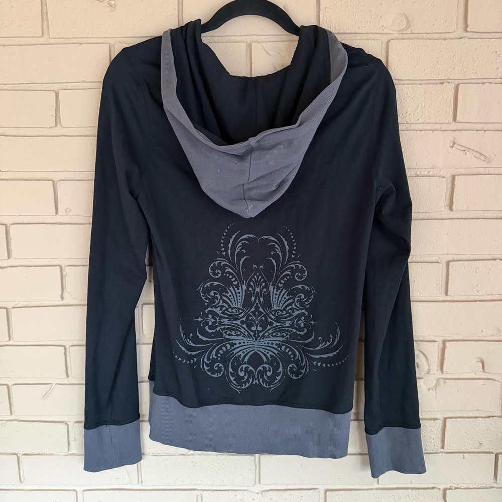 Prana Vintage Y2K Hooded Henley Long Sleeve Top Goth Alt Skateboarding Size M